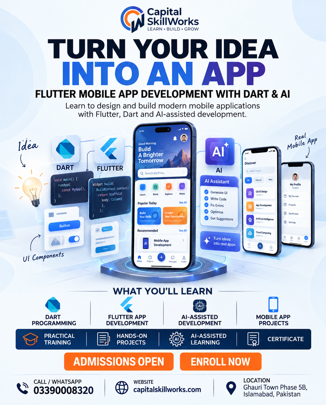 Flutter Mobile App Development with Dart & AI